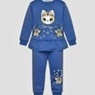 Baby Girl Winter Fleece Suit – Kitty Floral Set - Blue