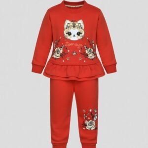 Baby Girl Winter Fleece Suit – Kitty Floral Set