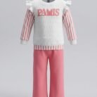 Girls “PARIS” Pink Printed Fleece Suit – Two Piece Winter Set