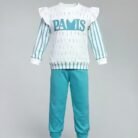 Girls “PARIS” Teal Printed Fleece Suit – Two Piece Winter Set