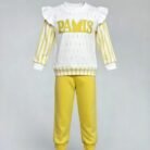 Girls “PARIS” Yellow Printed Fleece Suit – Two Piece Winter Set
