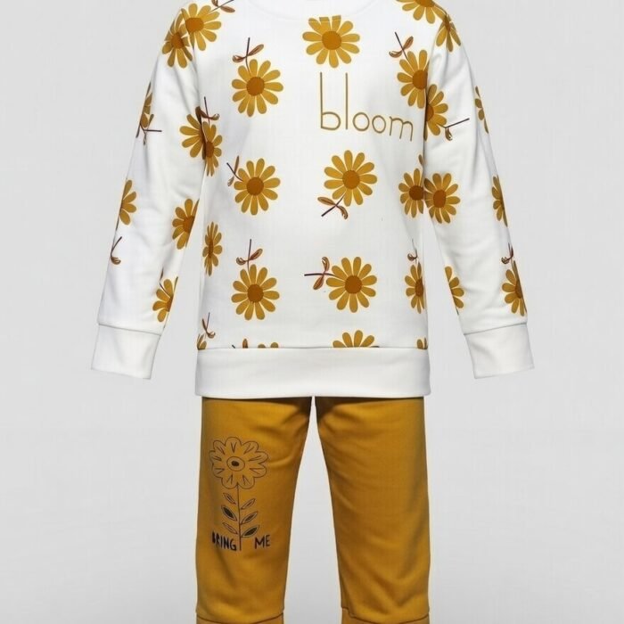 Bloom Floral Two-Piece Winter Suit for Girls - Mustard - Baby Lane