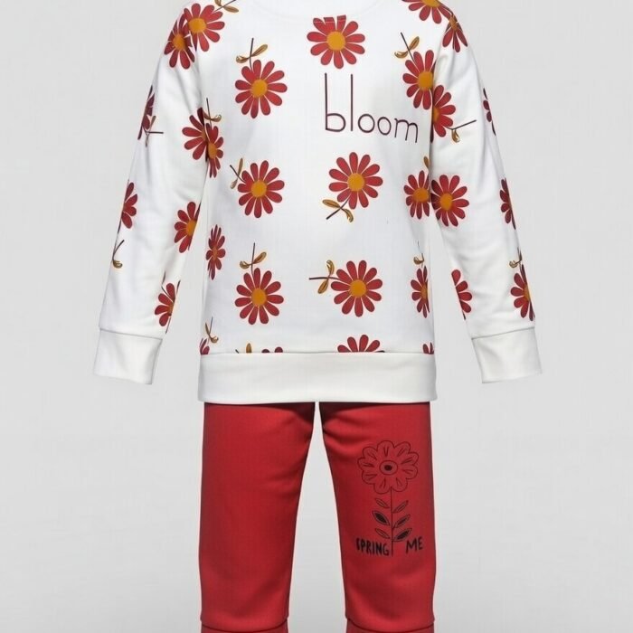 Bloom Floral Two-Piece Winter Suit for Girls - Red - Baby Lane