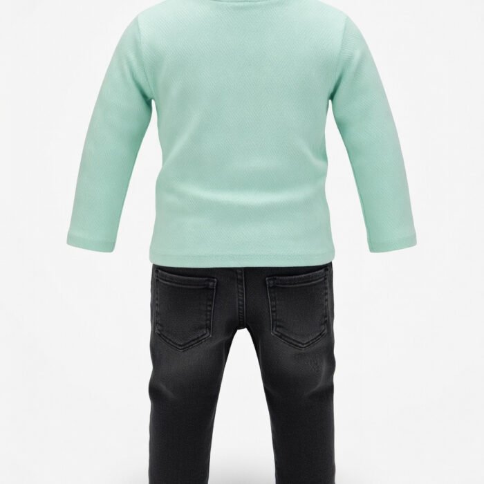 Boys San Francisco Eid Outfit – Mint Green Sweatshirt & Denim Pants Two-Piece Set - Back