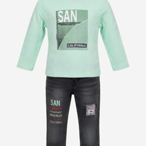 Boys San Francisco Eid Outfit – Mint Green Sweatshirt & Denim Pants Two-Piece Set