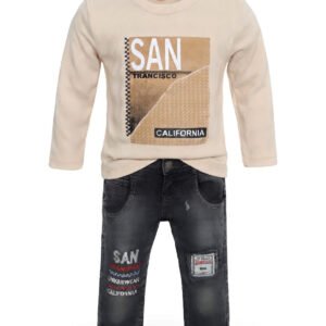 Boys San Francisco Eid Outfit – Peach Sweatshirt & Denim Pants Two-Piece Set