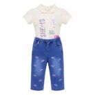 Girls Eid Outfit 2 Piece Set – Cream SHE’S Top & Embroidered Blue Denim Pants Kids Festive Clothing