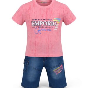 Kids Boys 2 Piece Denim Shorts & Printed T-Shirt Set – Stylish Summer Kids Outfit – Eid Festive Clothing for Boys