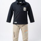 Kids Boys Eid Outfit 2 Piece Set – Navy Blue Polo Shirt & Cream Cargo Pants Stylish Toddler Festive Wear - Front