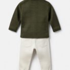 Kids Boys Eid Outfit 2 Piece Set – Olive Green Polo Shirt & Cream Cargo Pants Trendy Toddler Boys Clothes - Back