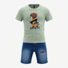 Kids Eid Outfit – Toddler Boys 2 Piece Set ARCHIVE Cartoon T-Shirt & Denim ShortsPants-Sea Green-2