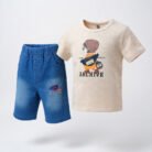Kids Eid Outfit – Toddler Boys 2 Piece Set ARCHIVE Cartoon T-Shirt & Denim ShortsPants-Skin