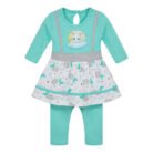 Kids Eid Outfit – Toddler Boys & Girls 2 Piece Festive Clothing Set Bunny Cloud Design-Turquoise-2
