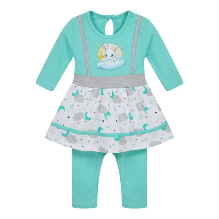 Kids Eid Outfit – Toddler Boys & Girls 2 Piece Festive Clothing Set Bunny Cloud Design-Turquoise-2