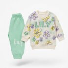 Kids Eid Outfit – Toddler Girls 2 Piece Festive Clothing Set LILY Floral Design-Green