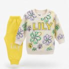 Kids Eid Outfit – Toddler Girls 2 Piece Festive Clothing Set LILY Floral Design-Yellow