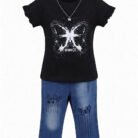 Kids Eid Outfit – Toddler Girls 2 Piece Set Butterfly Design Jeans & Top MINNICE MINNIE Festive Clothes-Black