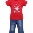Kids Eid Outfit – Toddler Girls 2 Piece Set Butterfly Design Jeans & Top MINNICE MINNIE Festive Clothes-Red