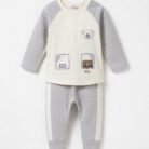Baby Cute Bear 2-Piece Cotton Outfit Set – Soft Long Sleeve Shirt & Pants for Boys & Girls - Gray Front