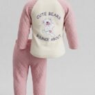 Baby Cute Bear 2-Piece Cotton Outfit Set – Soft Long Sleeve Shirt & Pants for Boys & Girls Pink Back