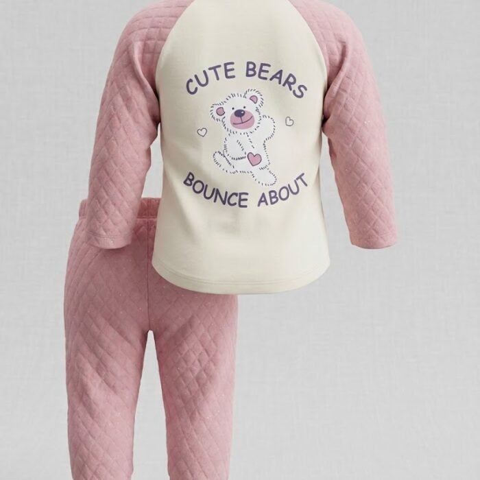 Baby Cute Bear 2-Piece Cotton Outfit Set – Soft Long Sleeve Shirt & Pants for Boys & Girls Pink Back