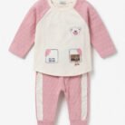 Baby Cute Bear 2-Piece Cotton Outfit Set – Soft Long Sleeve Shirt & Pants for Boys & GirlsPink Front