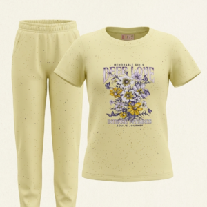 Girls Eid Outfit 2 Piece Set – Yellow & Pink Floral Print Top with Matching Trousers | Kids Festive Wear