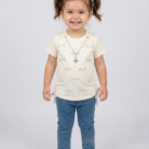 Kids Girls 2 Piece Summer Outfit – MIU Rhinestone Off-whiteT-Shirt with Chain Pendant & Denim Pants Set - Toddler Festive Clothes