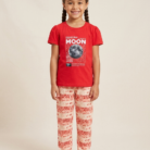 Kids Girls 2 Piece Summer Outfit – Moon Graphic - Red