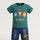 Kids NYC Summer 2 Piece Outfit – Boys Cotton T-Shirt & Denim Shorts Set Toddler Casual Eid Clothes - Dark Green
