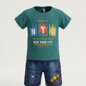 Kids NYC Summer 2 Piece Outfit – Boys Cotton T-Shirt & Denim Shorts Set | Toddler Casual Eid Clothes
