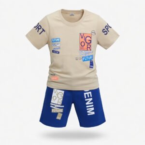 Kids Summer 2-Piece Outfit Set – “Future Vigor Dream” Printed T-Shirt & Shorts for Boys (Cotton Casual Wear)
