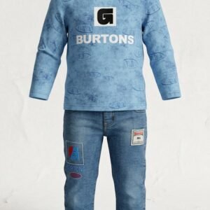 Kids Boys 2 Piece Summer Outfit – Burtons Printed Sweatshirt & Denim Pants Set