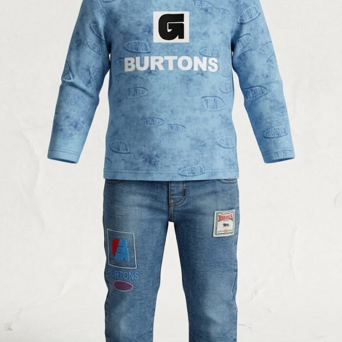 kids-boys-burtons-winter-2-piece-outfit-sweatshirt-denim-pants-blue-front