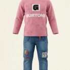 kids-boys-burtons-winter-2-piece-outfit-sweatshirt-denim-pants-pink-front