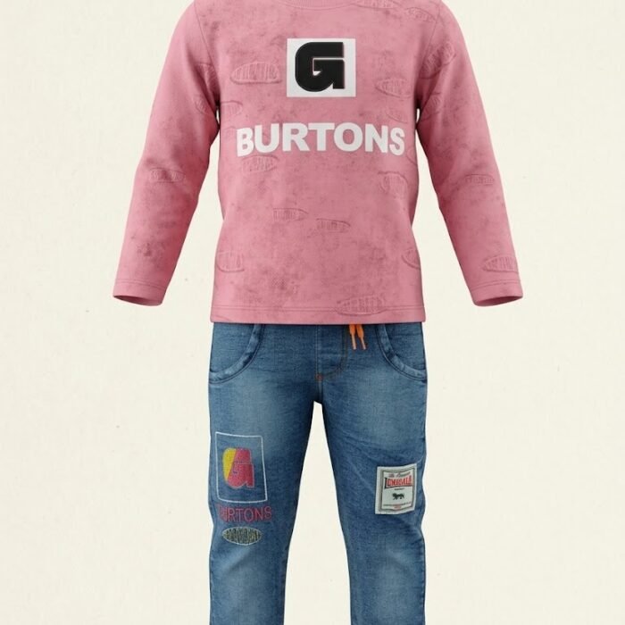 kids-boys-burtons-winter-2-piece-outfit-sweatshirt-denim-pants-pink-front